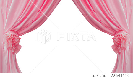 Pink curtain collected in folds ribbon isolated on 22641510