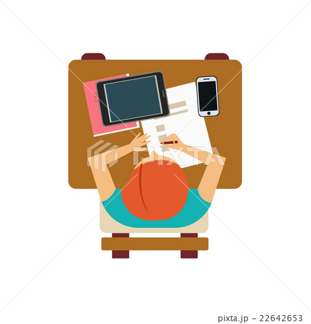 Male Student With Tablet And Smartphone From Above Male Student With Tablet And Smartphone From Above 22642653