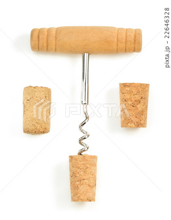 corkscrew and wine cork on white 22646328