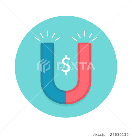 Icon of magnet. Red and white magnet with symbol 22650136