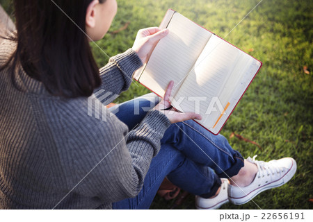 Asian Lady Reading Book Park Outdoors Concept 22656191