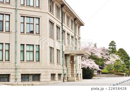 東京案内東京の主要建築・宮内庁庁舎と桜・横から横位置 22658426