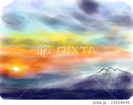 岩木山の夕焼け イラストのイラスト素材