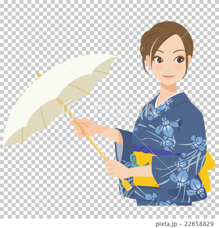 Let's do our best Girls' Onanoko Yukata + Parasol - Stock Illustration ...