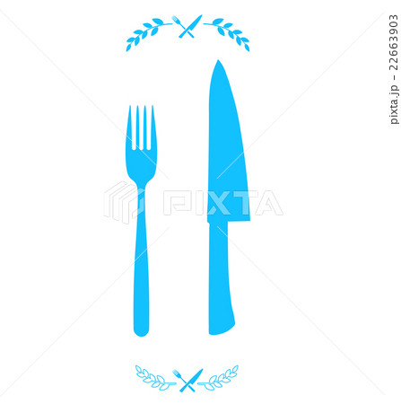 Blue chef knife and fork crossed in vector. 22663903