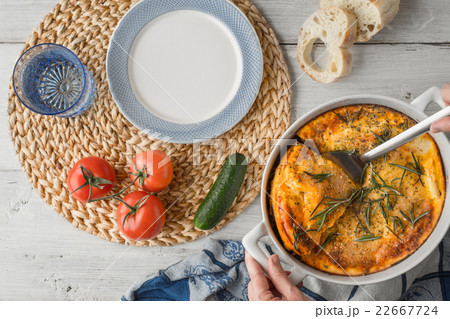 Moussaka in the white table with tableware Moussaka in the white table with tableware 22667724