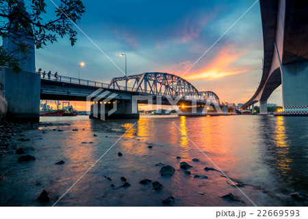 Bangkok bridge in Thailand at twilight. Bangkok bridge in Thailand at twilight. 22669593