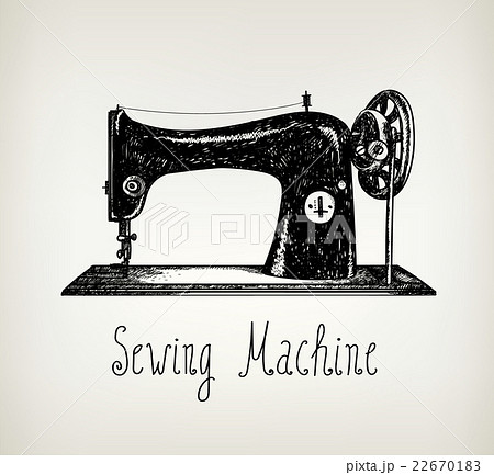 Vector Hand Drawn Retro Vintage Sewing Machineのイラスト素材