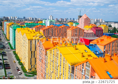 Panoramic aerial view of colored city street Panoramic aerial view of colored city street 22671725