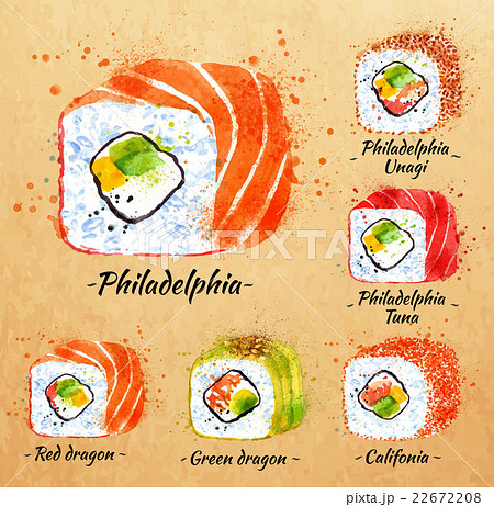 Sushi watercolor Rolls in kraft 22672208