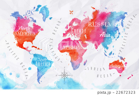 Watercolor world map pink blue Watercolor world map pink blue 22672323