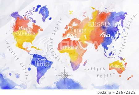 Watercolor world map red purple Watercolor world map red purple 22672325