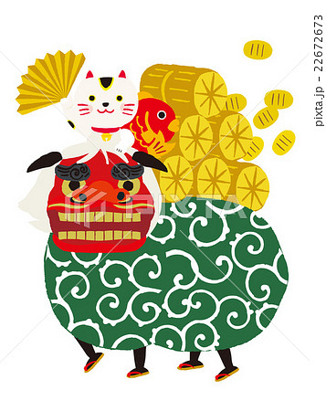 獅子舞に乗る招き猫 22672673