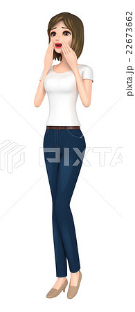 3d イラスト 困り顔のtシャツとジーンズ姿の女性のイラスト素材 22673662 Pixta
