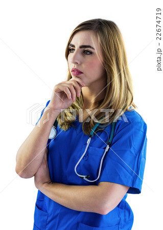 Nurse touching her chin 22674719