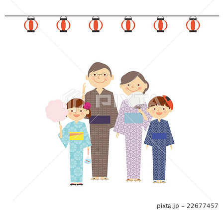 孫　祖父母　全身　浴衣　祭り　セット　イラスト 22677457