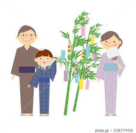 孫　祖父母　全身　浴衣　七夕　イラスト　イラスト 22677459