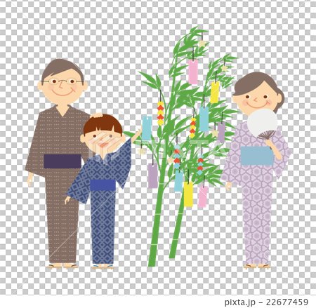 孫　祖父母　全身　浴衣　七夕　イラスト　イラスト 22677459