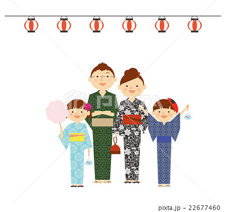 家族　2世代　全身　浴衣　祭り　セット　イラスト 22677460