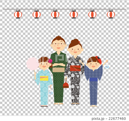 家族　2世代　全身　浴衣　祭り　セット　イラスト 22677460