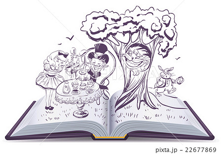 Alice in Wonderland. Girl and rabbit drinks tea 22677869