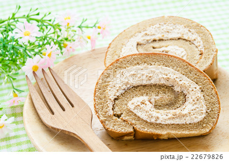 Slices of sponge cake roll. Slices of sponge cake roll. 22679826