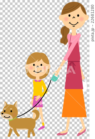 犬の散歩をする親子 22681280