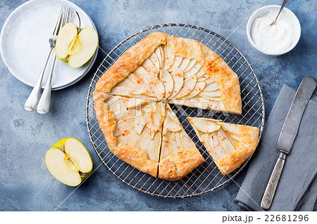 Apple galette, pie, tart with cinnamon Top view 22681296
