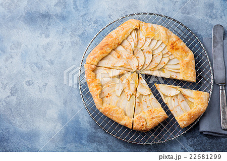 Apple galette, pie, tart with cinnamon Top view 22681299