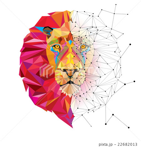 Lion head in geometric pattern with star line 22682013