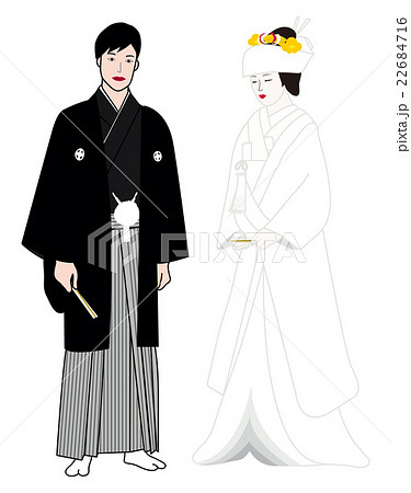 日本の和装での結婚式 Japanese Traditional Wedding Kimonoのイラスト素材