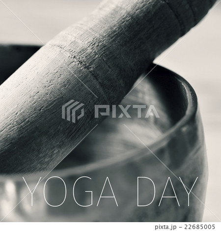 text yoga day and tibetan singing bowl 22685005