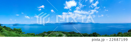 青空と瀬戸内海、パノラマ風景(さぬき市大串半島より) 青空と瀬戸内海、パノラマ風景(さぬき市大串半島より) 22687199