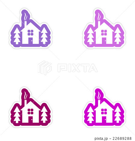 Set of paper stickers background house in forest 22689288