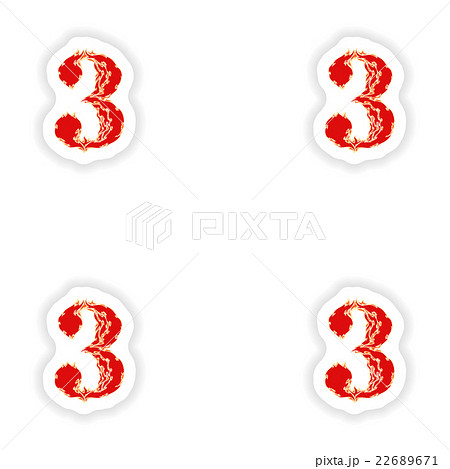 assembly stickers fiery font red number 3  22689671