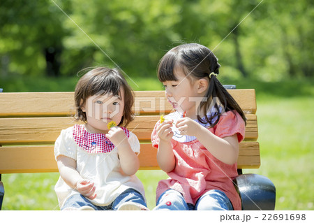 新緑の公園で遊ぶ姉妹 新緑の公園で遊ぶ姉妹 22691698