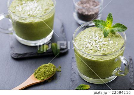 Matcha green tea chia seed pudding Healthy dessert Matcha green tea chia seed pudding Healthy dessert 22694216
