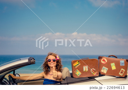 Happy woman travel by car Happy woman travel by car 22694613