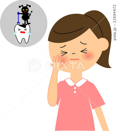 虫歯が痛い女の子のイラスト素材