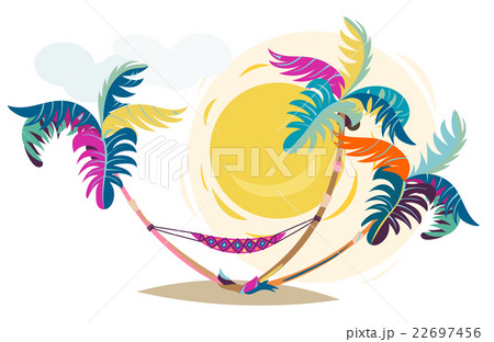 Palm trees sunset cartoon hand drawn vector 22697456