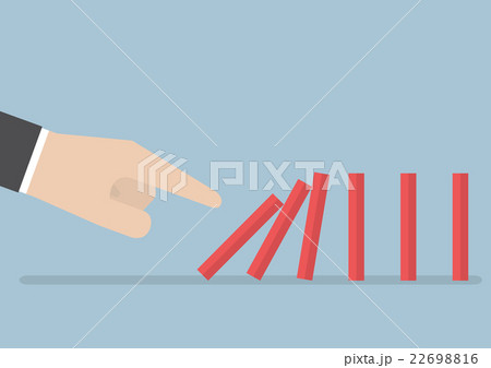 Businessman hand pushing the domino effect 22698816