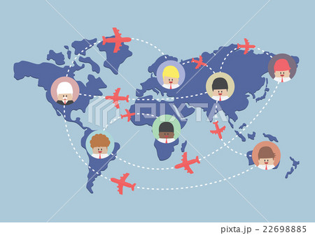 Businessman and airplane routes on world map 22698885