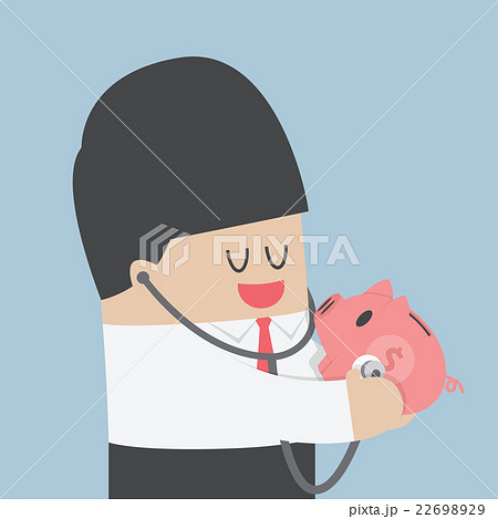 Businessman use stethoscope checking piggy bank 22698929