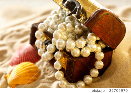Treasure chest with seashells and pearl 22703970