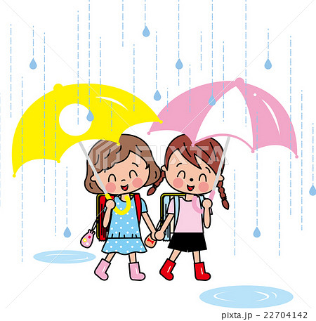 小学生 女の子 楽しい梅雨のイラスト素材