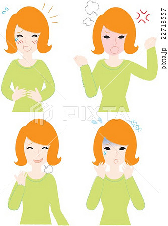 大人の女性バリエーション 笑う 吹き出す 怒る オロオロするのイラスト素材