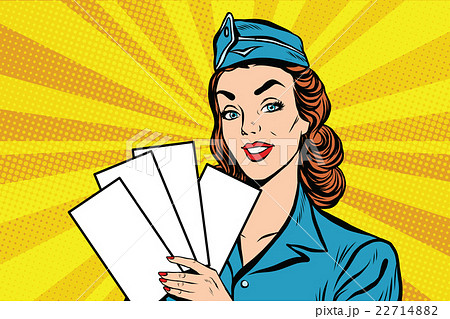 Girl retro stewardess with white forms brochure 22714882