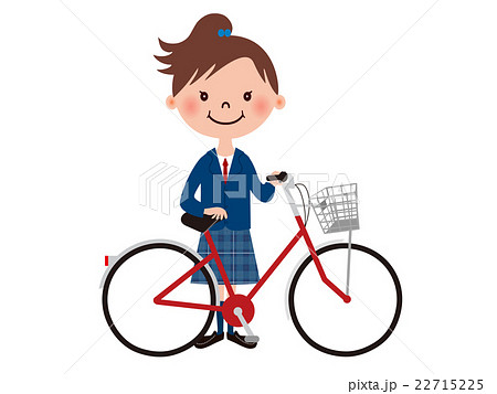 通学用自転車と女子高校生のイラスト素材