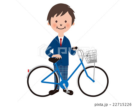 通学用自転車と男子高校生のイラスト素材