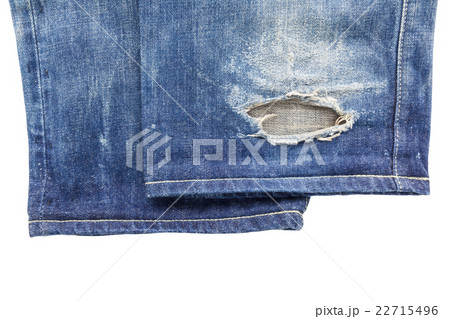 close up of  cuff blue torn jeans isolated  22715496
